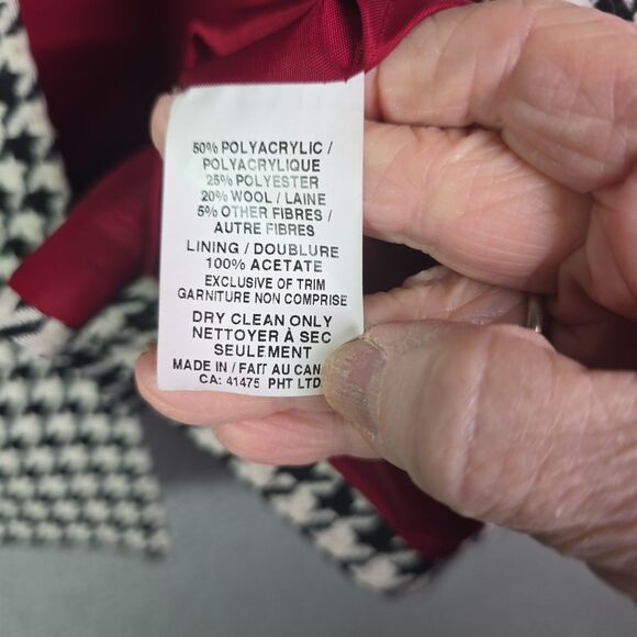 Tavora Houndstooth Wool Blend Blazer Red Lining Women’s 12 Waist-Length - Picture 5 of 12
